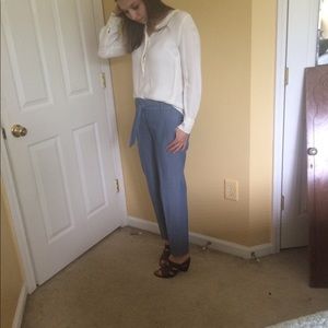 Blue ankle summer pant w/ tie belt